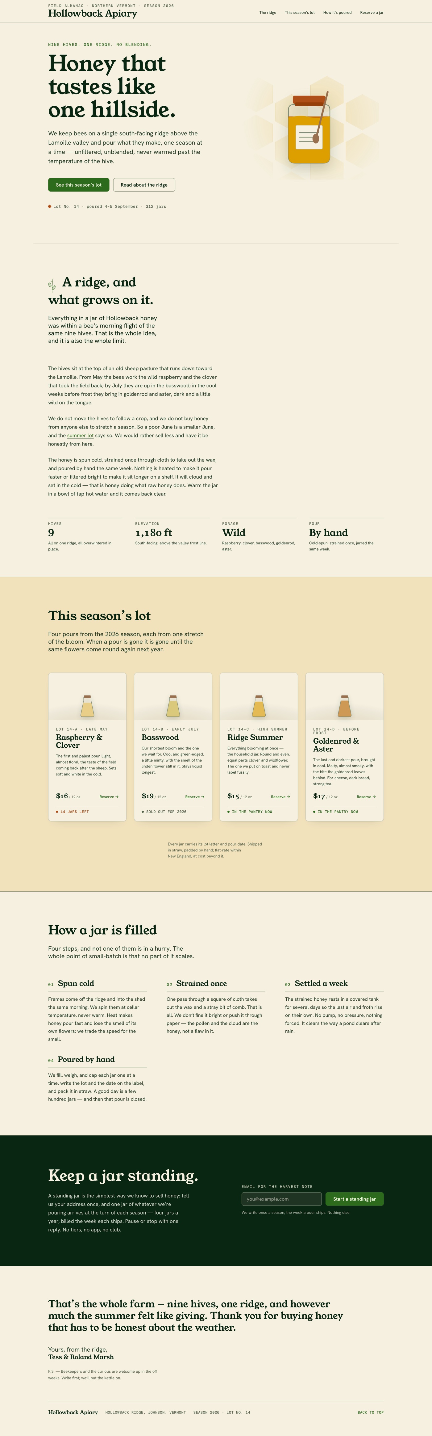 Honeyback — sample website by Valencia Media Lab